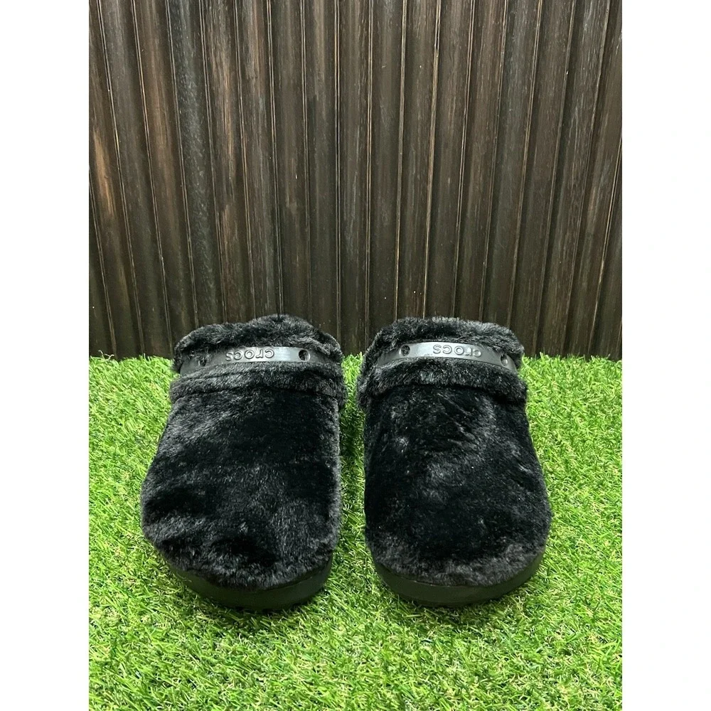 Size 8 - Crocs Classic Unforgettable Clog Black Faux Fur Fuzzy Mens 211116-001